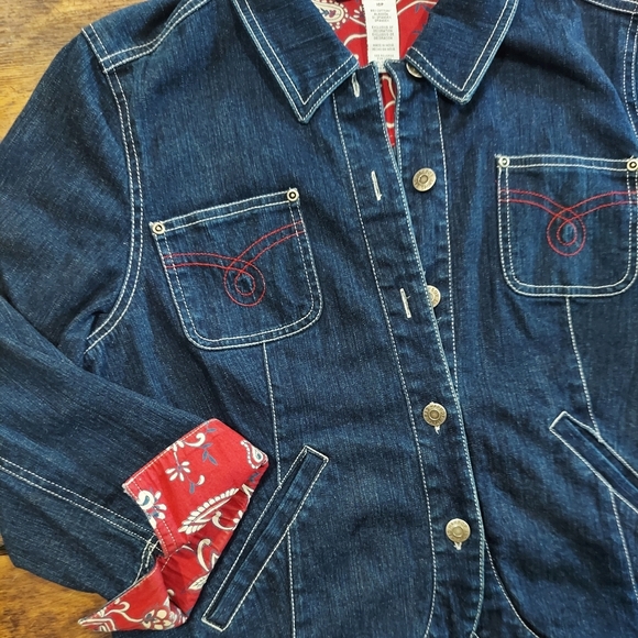 Vintage Denim Paisley/Bandana Print Denim Jacket/Blazer - Picture 2 of 6